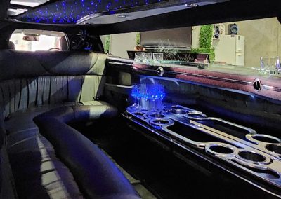 2007 Black Chrysler Limo - Inside Wide View Of Seats and Bar